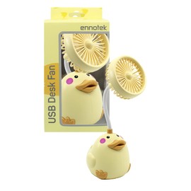 Ennotek Cute Yellow Duck Desk Fan with Pen Holder — Animal Fan, Duck Decor for Office, Funny Accessories, Small USB Fan, Unique Teacher Gift, Coworker Gift, Novelty Decor