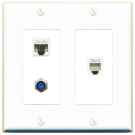 RiteAV 2 Gang 1 Port CAT5E F81 Phone Jack Coupler Female-Female Wall Plate [White]