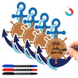 Treela 7 Pcs Cruise Ship Door Decorations Set Anchor Cruise Door Magnet with Paint Pens Car Magnets Nautical Anchor with Ship Wheel Magnetic Stickers for Carnival Cruise Refrigerator Door Decor