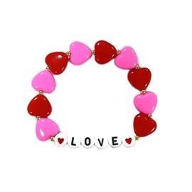 COLORFUL BLING LOVE Letters Heart Shaped Beaded Stretch Bracelet Announcement Strand Bracelet Valentine’s Day for Women Jewelry Gifts Pink Red Bright Fluorescence Couple