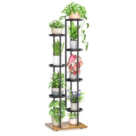 LASZOLA Black 7 Tier Plant Stand Indoor Heavy Duty Metal Planter Flower Holder Rack, Multi Modern Narrow Organizer, Floor Vertical Tower, Spiral Sturdy Decorate for House Bathroom Office Living Room