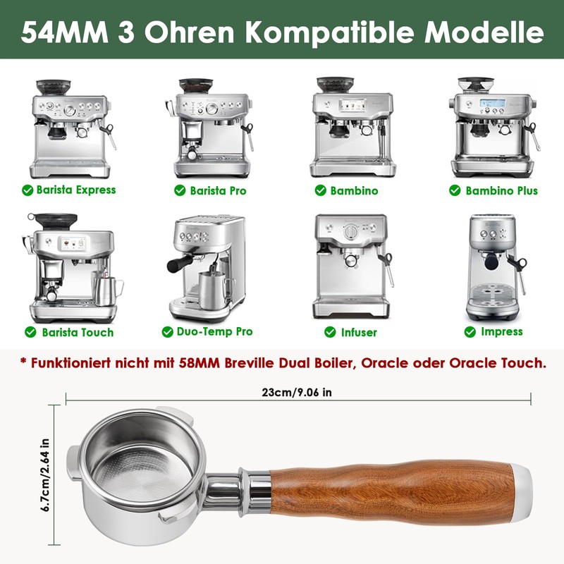 Bottomless Portafilter 54 mm 3 Ears, Filter Holder 54 mm