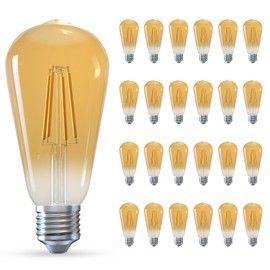 Jensense Edison LED Light Bulbs E26 LED Bulb 60 watt Equivalent Dimmable Light Bulbs 2300K Warm White (Amber Glass) Vintage 7W LED Edison Bulbs 110V 120V 800 Lumen CRI90, 24 Pack