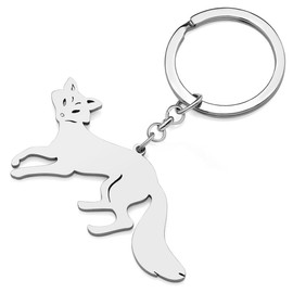 YAYAKO Cute Fox Keychain Wallet Car Key Rings Charms Stainless Steel Funny Plated 18K Gold Gifts for Women Girls Ornament (Silver A)