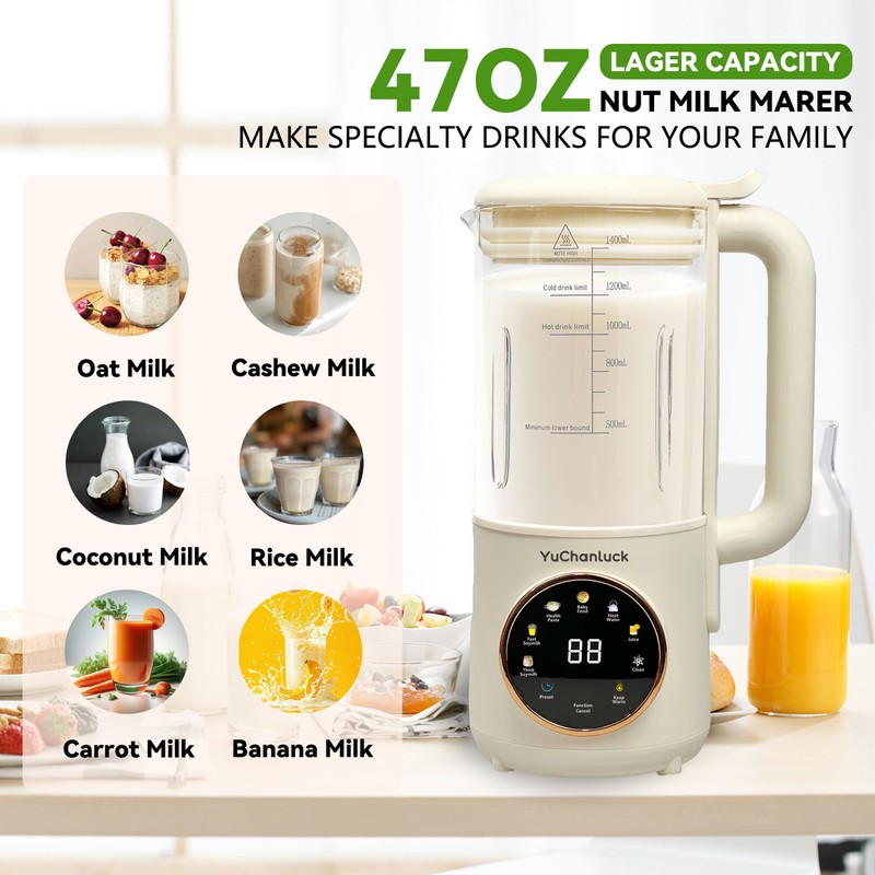 Nut Milk Maker 47oz,Homemade Soy Milk,Almond Milk,Plant Based Milks,Oat Milk,Coconut,Baby