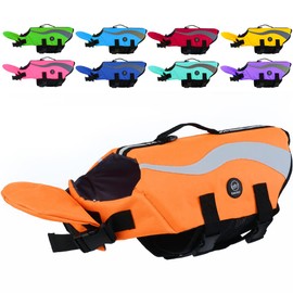 EMUST Dog Life Jacket, Reflective & Adjustable Dog Life Vests for Small/Medium/Large Dogs, Durable Dog Water Vest for Dogs with Front Neck Float (XXL, Orange)