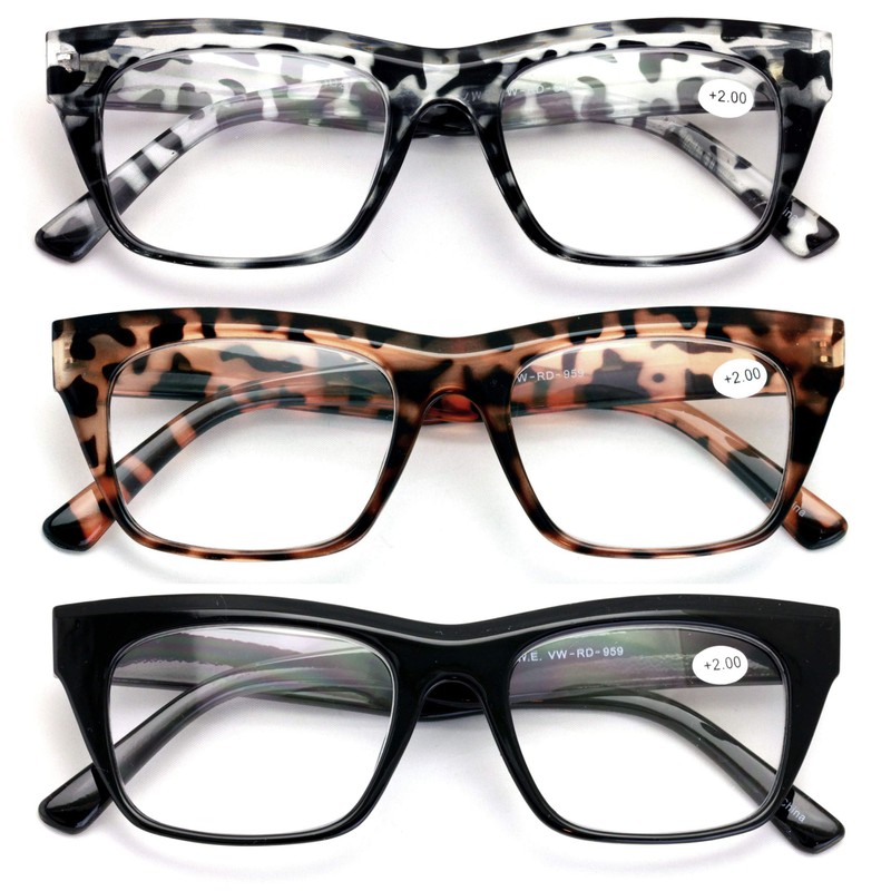 3 Pairs Women Clear Lens Reading Glasses - Fashion Vintage