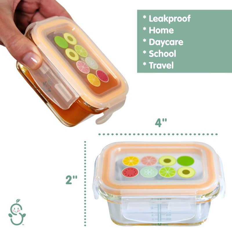 Sage Spoonfuls Borosilicate Glass Baby Food Containers with Lids -