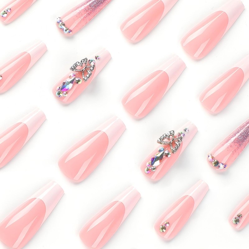 Rchovsam Xl Pink Nails Press on Long Coffin False Nails