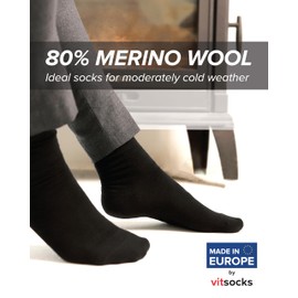 vitsocks Men's 80% MERINO Wool Fine Warm Socks (3 PAIRS) Soft Breathable Comfortable, grey, 9.5-11.5