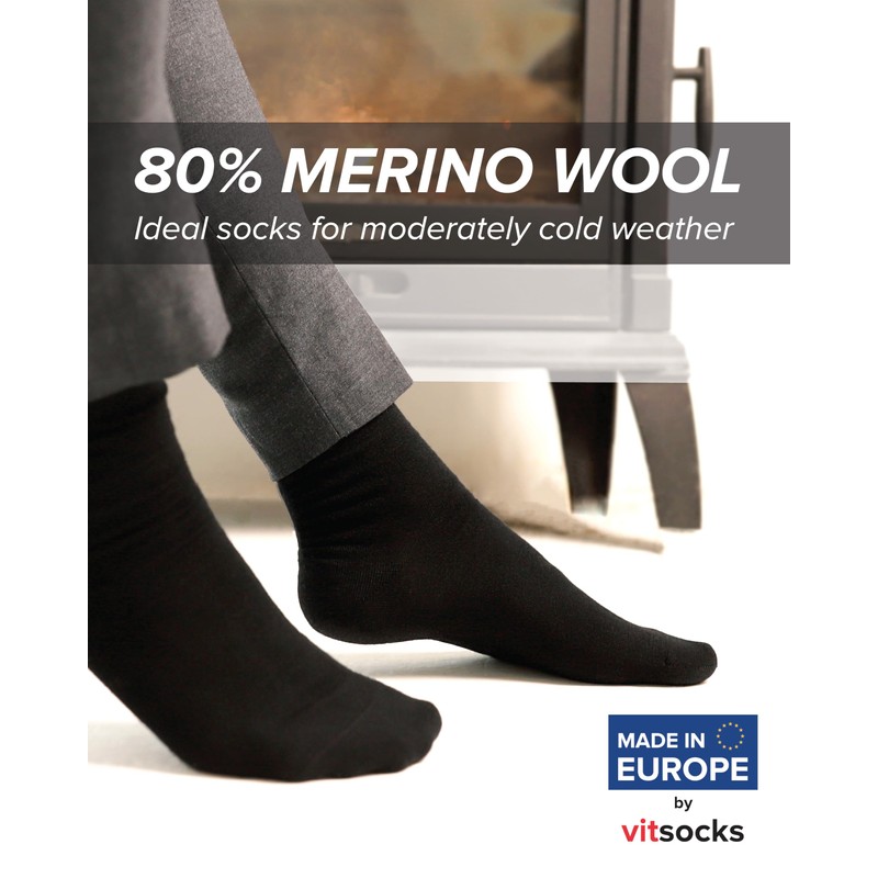 vitsocks Men's 80% MERINO Wool Fine Warm Socks (3 PAIRS)
