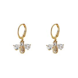 Dainty CZ Bee Dangle Drop Earrings for Women 14k Gold Plated Cute Pave Crystal Cubic Zirconia Honeybee Animal Statement Dangling Huggie Hoops Fashion Jewelry