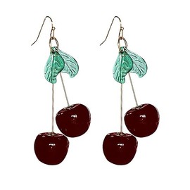 3D Cherry Dangle Earrings vivid Fruit Sweet Jewelry for Women-Deep Red 2