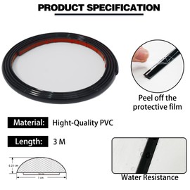 JSIWOTH Peel and Stick Trim Molding, 9.8 Ft D-Shape Baseboard Trim Flexible for Walls, Edges & Borders, Window & Door Frames, Backsplash, Shiny Black Waterproof and Self Adhesive Trim