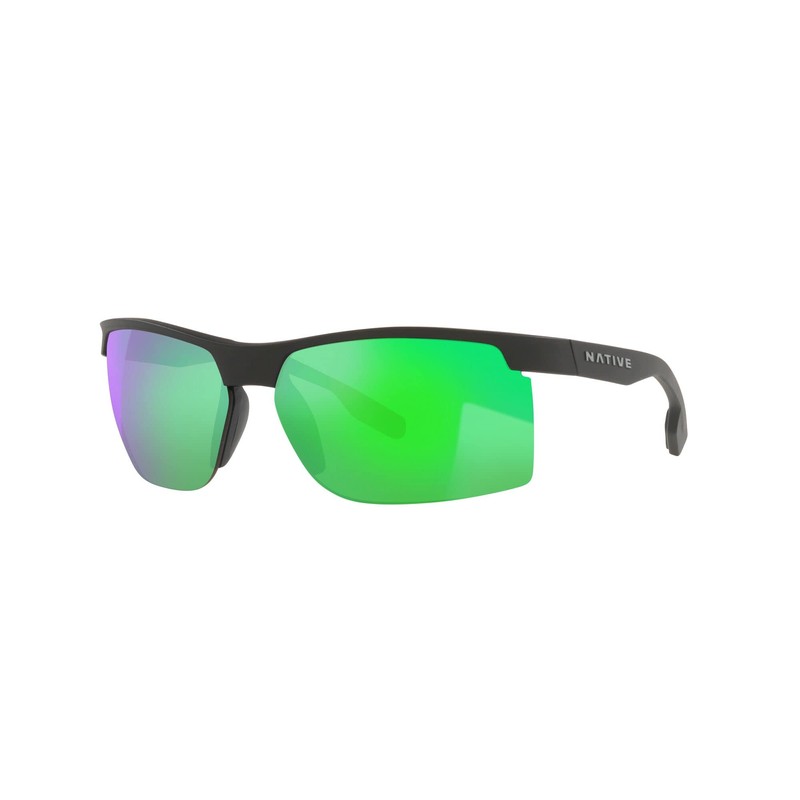 Native Men's Ridge-Runner Rectangular Sunglasses, Matte Black/Polarized Green Reflex, 68