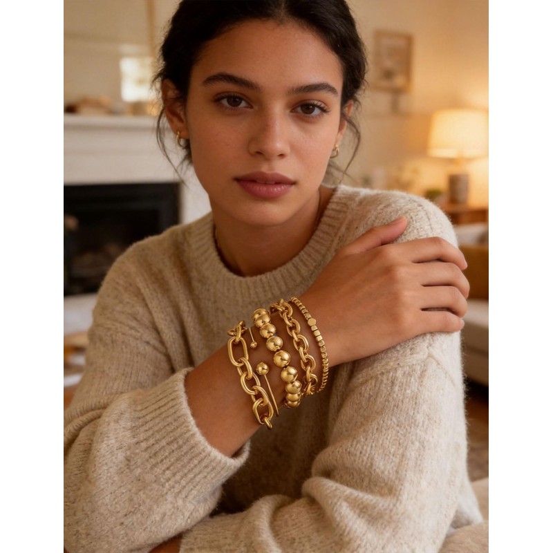 Shall Shell Gold Bracelets Set for Women, 5 Pcs Gold
