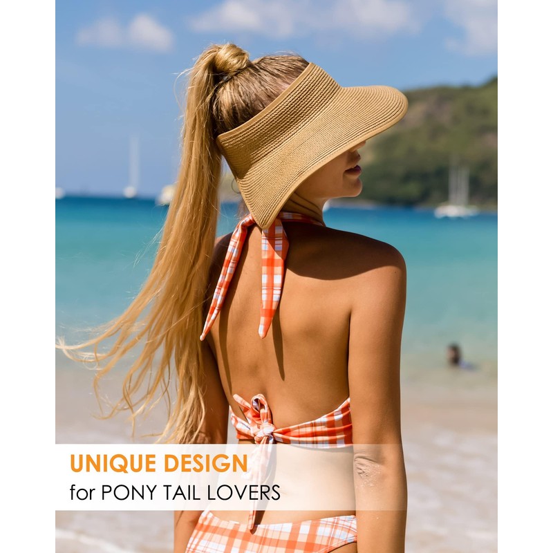 FURTALK Sun Visor Hat for Women Wide Brim Straw Roll-Up