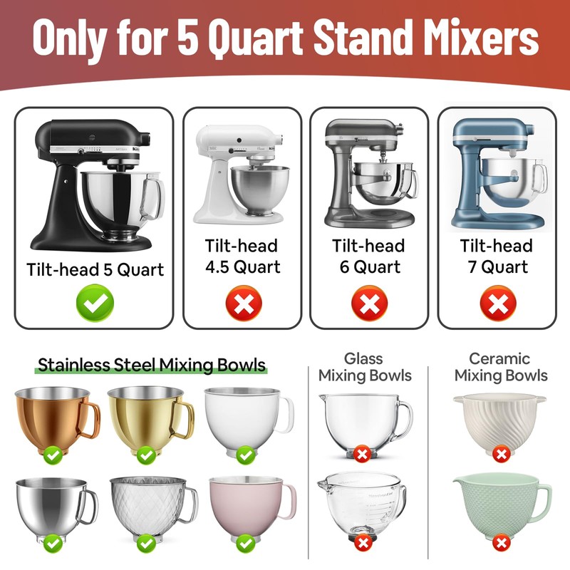 3-Pack Silicone Bowl Liners & Lids for KitchenAid Tilt-Head 5