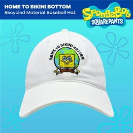 Concept One Spongebob Squarepants Dad Hat, Home to Bikini Bottom Recycled Material Adult Baseball Cap, White, One Size