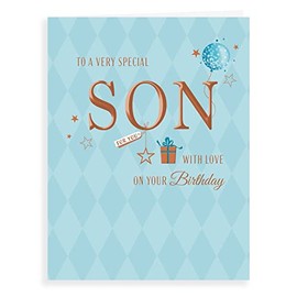 Piccadilly Greetings Avant Garde Studios Classic Birthday Card Son - 8 x 6 inches, blue|white|brown