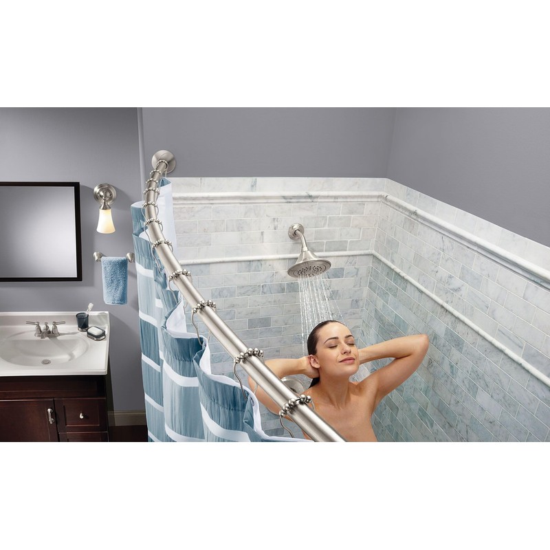 Moen Curved Adjustable Spring Tension No Drill Shower Curtain Rod