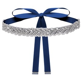 Haakong Bridal Rhinestone Wedding Waist Belt for Women Sparkly Belt Wedding Satin Sash for Special Occasion (Blue)