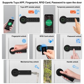 FUSYTULY WiFi Tuya Smart Door Lock Fingerprint Biometric Digital Electronic Locks 13.56MHz RFID IC Card Keyless App Password Remote Unlocking, 5-in-1 Door Lock Handle