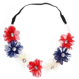 Healvian 7-Piece Chiffon Flower Headband Set for Independence Day Elastic Floral Headband in Red Blue and White Women's Hair Accessory for Festivals and Celebrations