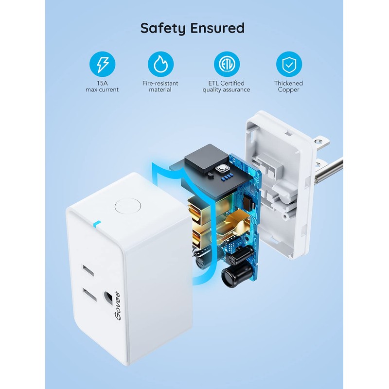 Govee Smart Plug 15A, WiFi Bluetooth Outlets 2 Pack Work