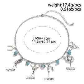Charm Necklace Cowboy Boot Hat Necklace Bracelet Set for Women Silver Cowboy Necklace Ethnic Cow Head Necklace Good Luck Necklace Boho Jewerly Gifts