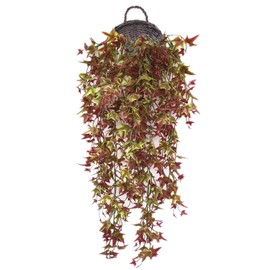 Artificial Hanging Vine, LOVENIMEN Faux Vines Ivy Leaves Outdoor Fake Hanging Plants Luxuriant Wall Hang Garland Porch Patio Arch Balcony Basket Garden Party Wedding Decorations - Red 2 pcs