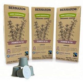 Bernardo FORTE Lungo Biodegradable Capsules Compatible with Nespresso Original Line, Intensity 9/10, USDA Organic, Home Compostable Capsules. 30 Count (3 Boxes of 10 Lungo Pods)