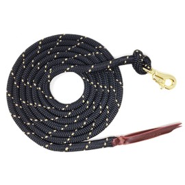Knotty Girlz 9/16 Double Braid Polyester Yacht Horse Lead Rope Natural Horsemanship with Option of Loop or Snap 12ft. or 14ft. Lengths (Black w/Beige, 12 ft. Brass Trigger Snap)