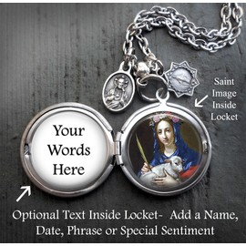 St. Agnes Locket Necklace, Patron Saint Confirmation Gift, Italian Charms, Catholic Jewelry