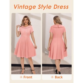 Wedtrend 50's Rockabilly Dresses for Women Vintage 50s Dress with Collar A-line 50's Wedding Guest Dress Short Sleeves Swing Dance Homecoming Dress Knee Length 50s Outfits for Women WTP20007BlushXL