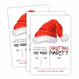 luixd Merry Christmas Party Invitation Cards With Envelopes - Watercolor Xmas Hat Double-Sided Fill In Style Invitation Cards, Party Favor & Decorations(Pack Of 20) - A04
