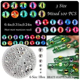 BBATT-HAPPY 240PCS Nail Charms for Acrylic Nails，Junk Nail Theme Eye Pill Puncture Dice Billiards Silver Half Round Pearl Nail Decorations ，Nail Accessories for Nail Art Supplies Manicure DIY