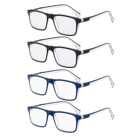 Missfive Premium Reading Glasses for Men, 4 Pack Unbreakable Blue Light Blocking Readers, Durable Spring Hinge Eyeglasses, Rectangular Computer Eyewear, Light Full Frame Glasses, Anti UV, 2.25x