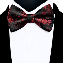 GUSLESON Floral Bow Ties for Men Pre-tied Adjustable Bowties for Wedding Business Party, Red / Black -2, general