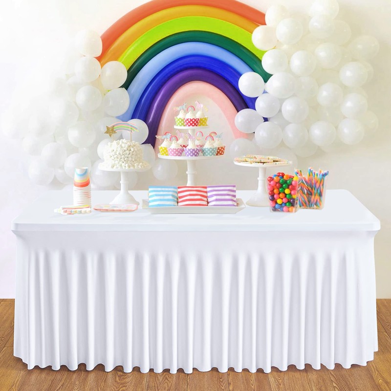 White Stretchy Spandex Tablecloth for 1.8 m Rectangular Table, Washable