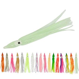 Pack of 50pcs Glow Soft Plastic Octopus Squid Skirt Fishing Lures Hoochies Trolling Saltwater Soft Fishing Lures Set for Bass Salmon Trout 2.76 inch 10 Colors Included
