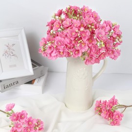 INSUNSIX 2 Bouquets Silk Jasmine Artificial Flowers 8pcs Realistic Hot Pink Fake Forsythia Spring Flower for Wedding, Table Centerpiece, Indoor/Outdoor Home Decor(Hot Pink)