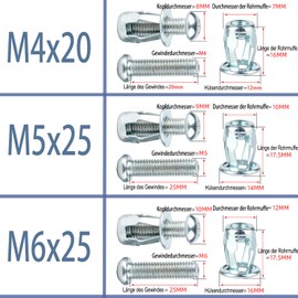 Meleg Otthon Cavity Dowels M5, Pack of 15, Metal Expansion Dowels for Drywall and Drywall, Cavity Wall Anchor (M6 x 25-15 Pieces)