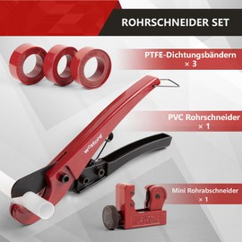 Cherbowing PVC Pipe Cutter for Plastic 0-31 mm, Pipe Scissors for PEX PVC PPR Plastic Hoses and Pipes, Copper Pipe Cutter Mini 3-22 mm for Aluminium, Copper Pipe, 3 PTFE Sealing Tapes