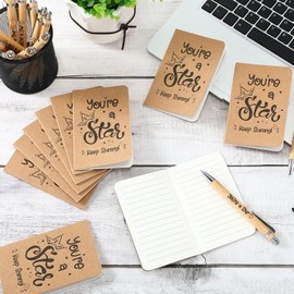 Clabby 12 Sets Inspirational Gifts Star Notebook 3'' x 5" Inspirational Wooden Pen Motivation You're a Star Keep Shining Thank You Gifts for Colleagues, Employees, Students, Teachers and Christmas