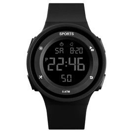 MADGININE Digital Watch Women, Black Mens Digital Watches, Waterproof Ladies Digital Watch for Women with LED Backlight/Alarm/Timer/Date for Men Woman Kids Student Swimming Running Outdoors