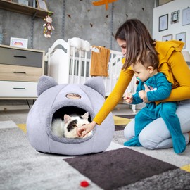PETCUTE Cat Bed for Large Cats, Washable Cat House, Pet Cave Cat Basket for Cats and Dogs, Cat Cave with Removable Inner Cushion, Warm Cuddly Cave with Non-Slip Underside