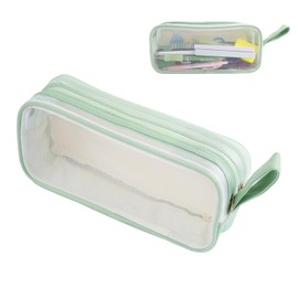 Hopton Clear Pencil Case, Transparent Pencil Case for Exams, See Through Pencil case, Large Capacity Pen Bag, Compartment Pencil Pouch, Make up Bag for Girls Boys School Stationery (Green)