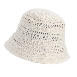 Women Foldable Sun Hats Mesh Woven Bucket Hat Hollow Out Summer Hats for Traveling Beach Sunbathing White