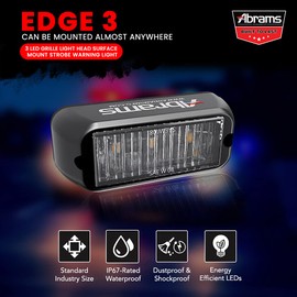 Abrams SAE Class-1 Edge 3 Series [Amber] 9W - 3 LED Tow Truck Snow Plow Construction Vehicle LED Grille Light Head Surface Mount Strobe Warning Light